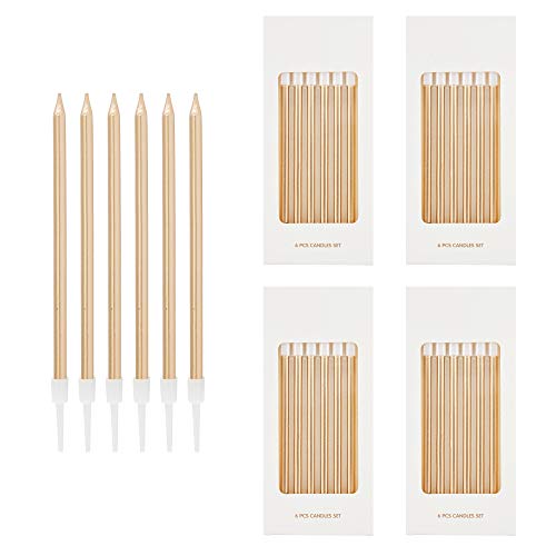 24 Count Metallic Birthday Candles Slow Burning Happy Birthday Cake Candles Long Thin Cake Cupcake Candle In Holders For Lucky Party, Wedding Party, Birthday Party Congregation (Champagne Gold) #TOP1