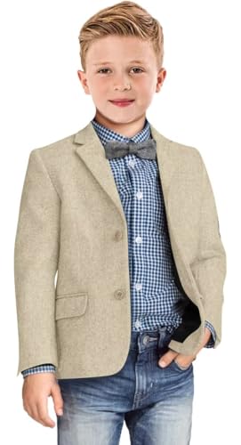 Boys Blazer Retro Formal Jacket for Boy Tweed Patterned Sport Coat Casual Wedding Jacket Champagne Size 7