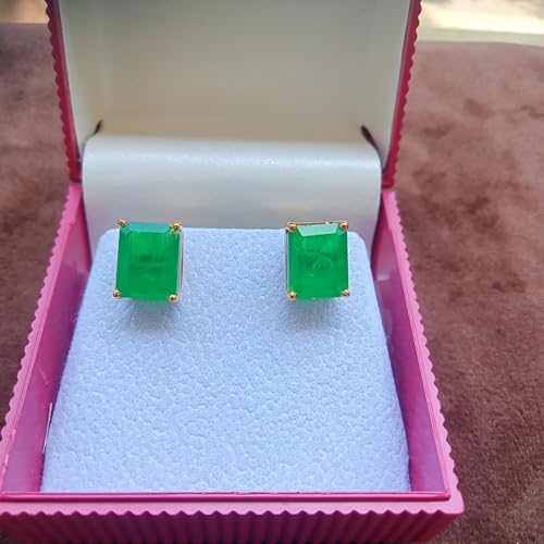2.00Ct Green Emerald Solitaire Stud Earrings 14K Yellow Gold plated & Push Back2