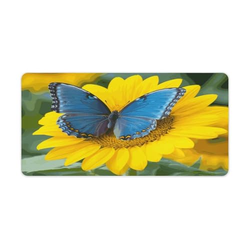 Sunflower Blue Butterfly Desk Pad grande de caucho