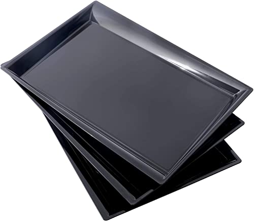 Supernal 12 Pack Black Plastic Serving Trays, 15″x10″ PlasticTrays, Plastic Fast Food Tray, Heavy Duty Platters, Disposable Serving Party Platters Black，Party Serving Trays