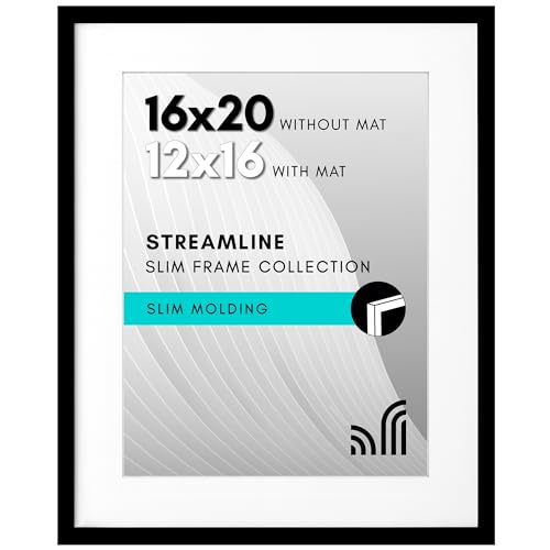 Americanflat 16x20 Poster Frame - Matted to 12x16 - Slim Molding - Black