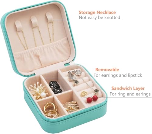 Image of Faux Leather Mini Jewelry Travel Case,Small Travel Jewelry Organizer, Portable Jewelry Box Travel Mini Storage Organizer Portable Display Storage Box For Rings Earrings Necklaces Gifts (Mint Green)