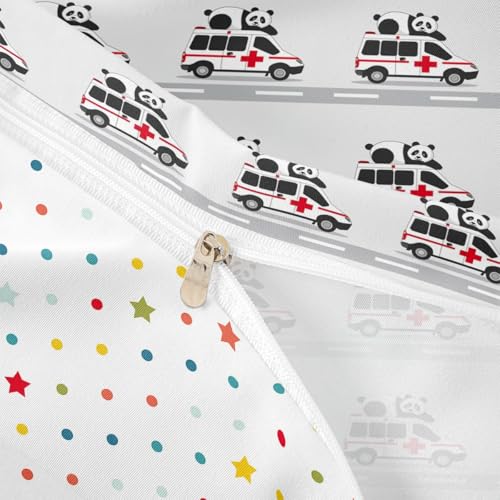 Erosebridal Panda Ambulance Duvet Cover Twin for Kids Boys Girls,Cartoon Medical Vehicles Comforter Cover,Cute Animal Bedding Set,Emergency Vehicle Bed Set with 1 Pillowcase Bedroom Decor - Thumbnail 3