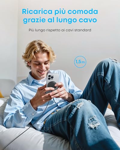 Anker Zolo Caricatore Wireless iPhone Magnetico 15W, Certificato Qi2 Pad di Ricarica Wireless Compatibile con MagSafe, per iPhone Serie 17/16/15, AirPods e altri Dispositivi (adattatore non incluso) - Immagine 2