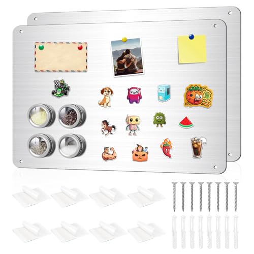 Pizarra magnética de pared magnética de 43 x 30 cm, para niños, pizarra magnética de metal, resistente a los arañazos, de acero inoxidable, autoadhesiva, para apartamento, oficina, cocina (2 unidades