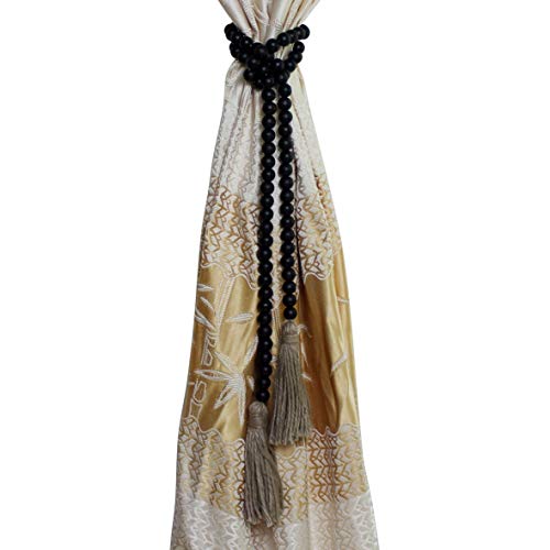 Cvhomedeco. Wood Beads Garland With Tassels Farmhouse Rustic Wooden Prayer Bead String Wall Hanging Accent For Home Festival Decor. Black #TOP7