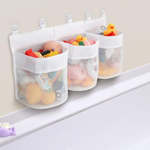 BYZBR 2 Pack Bath Toy Storage Bag, Mesh Organizer Net, White...