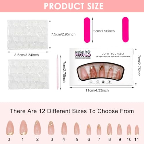 Image of MAYCREATE 24Pcs Press-On Nails, 12 Sizes, Almond False Nail French Press on Fake Nails 3D Embossed Full Cover Press-On False Nails, DIY Nail Art Press-on Nail with Adhensive Tabs