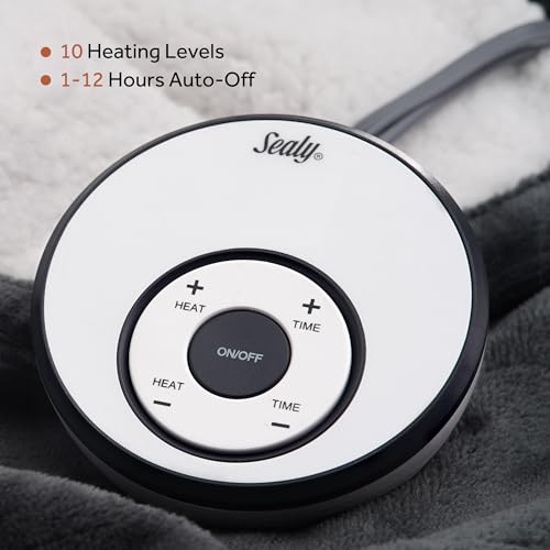 Sealy Cobertor Elétrico Queen Size, Flanela E Cobertor Aquecido Sherpa Com 10 Níveis De Aquecimento