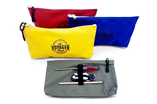 Voyager Brand Canvas Zipper Tool Bag Organizer (Set of 4) Durable Tool Pouch Tote Bags, Color Coded Canvas Bags for Crafts, Camping, Tools, Zippered Parts Organizer