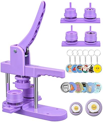 NantFun Button Maker Machine Multiple Sizes, Pin Maker Machine 1.25+2.25 inch, Button Badge Press Machine with 220 Sets Button Making Supplies, Bottle Openers and Keychains (Purple)