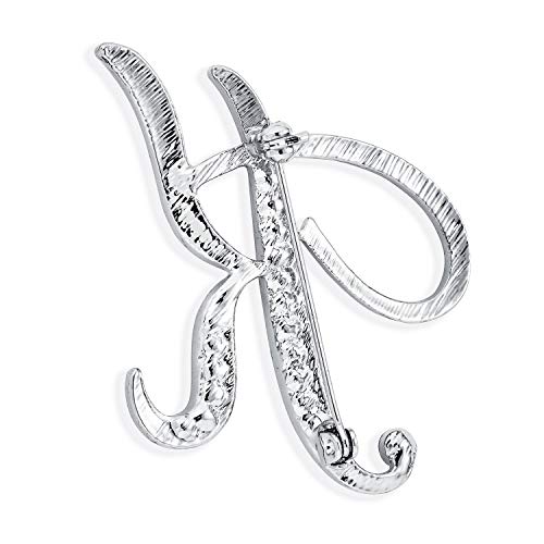 Image of Bling Jewelry Large Statement ABC Pave Crystal Cursive Script Monogram Letters Alphabet Initial Scarf Lapel Pin Brooch For Teen Women Rose, Yellow Gold Silver Plated