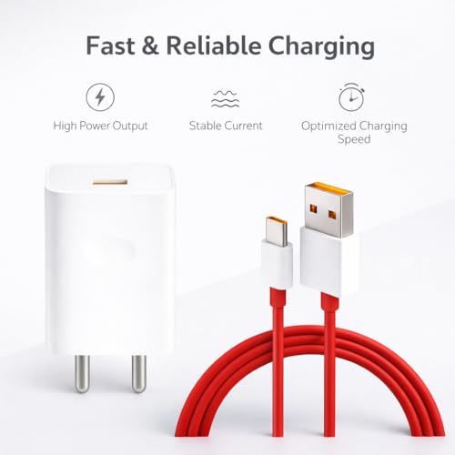 Image of 33W SuperVOOC Charger with Type-C Cable | Ultra-Fast Charging for OnePlus, Realme & Oppo | Supports Warp, Dart, Dash & SuperDart (Charger + Cable Combo)