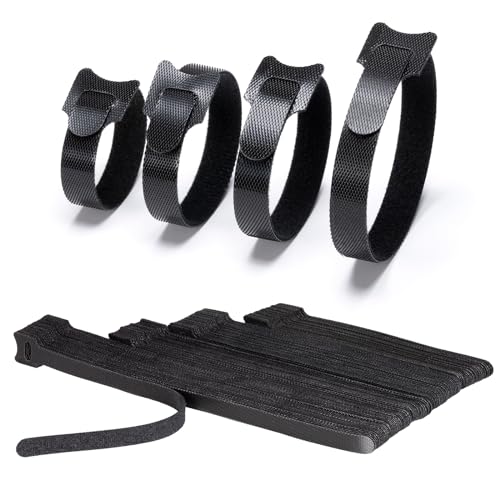 Klettband Kabelbinder Klett Schwarz 100 Stück 150/180/200/250mm zone Kabel Klettband Wiederverschließbar Klett Kabelbinder Klettverschluss für Home Office Büro und Gartena(4 Größen Schwarz)
