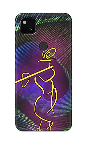 Image of PRINTFIDAA Lord Krishna On Peacock Feather Hard Back Cover for Google Pixel 4A (4G) Back Cover -(P6) KAT1007