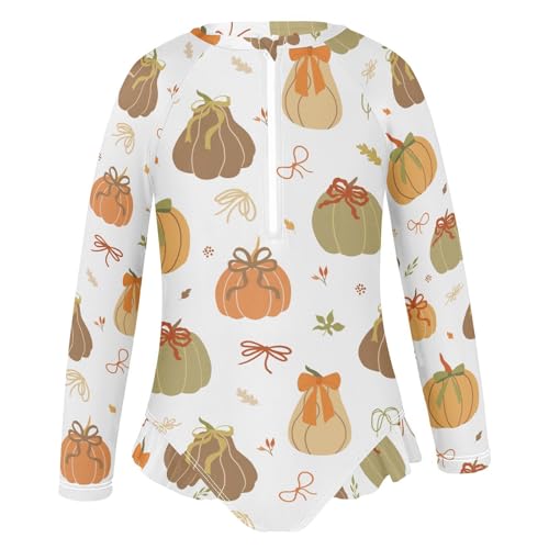 Ribbon Pumpkin Girls Swimsuit One Piece Rash Guard Girls' Swimwear Long Sleeve Swimsuits for Girl Size 3-12T