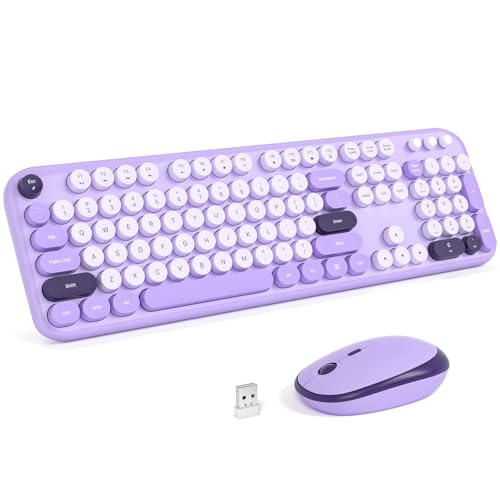 Image of KNOWSQT Wireless Keyboard and Mouse Combo - Lovely Violet 2.4G Full-Sized Colorful Keyboards, Round Keycap USB Dongle Plug Play Cute Keyboards for Windows, Laptop, PC, Desktop, Mac