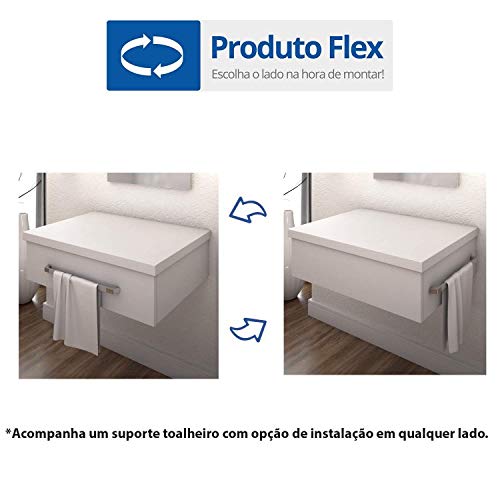 Bancada para Banheiro 80cm com Cuba Canoa L45 Prateleira e Espelheira 806w Metrópole Compace Branco