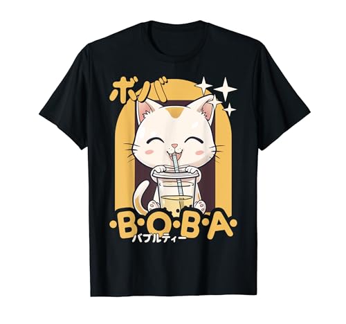 Kawaii Cat Boba Anime Kitten Loving Bubble Tea Neko Cat Maglietta