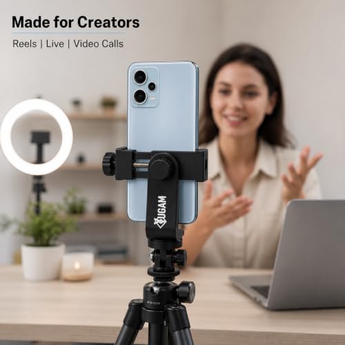 Image of 360 Cell Phone Holder, Adjustable Clamp Phone Tripod | Mount Adapter with 1 /4'' Screw Thread, Smartphone Clip for Tripod, Ring Light, Camera Stand, Vlogging & Live Streaming, Black