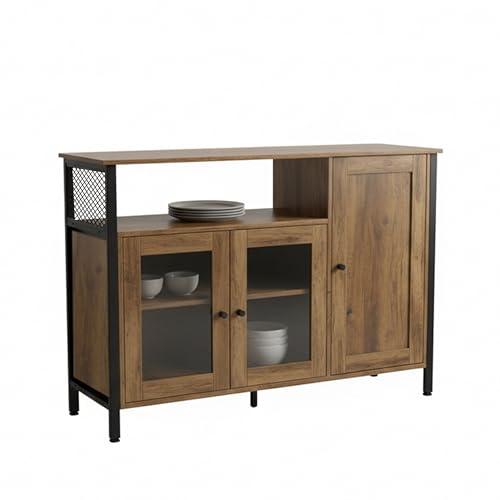 Armario de Cocina Relaxdays con Puertas de Cristal, 75 x 110 x 33 cm, aparador de Cocina, en Madera, marrón/Negro