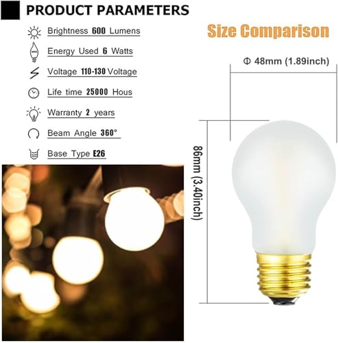 Image of Frosted E26 Edison Bulb A15 Light Bulb 6W Equal 60 watt Light Bulb Dimmable AC120V Warm 2700K E26 Led Bulb for Pendant,Chandeliers,Vanity,Wall sconces Edison Light Bulbs 60 Watt 600lm 6Pack