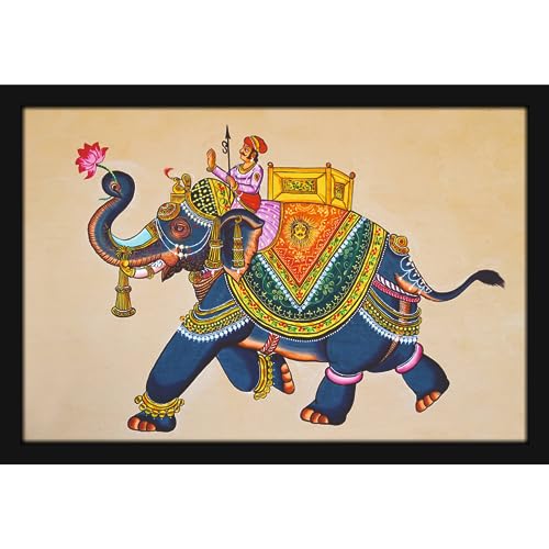 Image of Mad Masters Elephant Rajasthani Art Painting Aesthetic Hanging Photo Frame Decorative Item Home Decoration and Wall Decor for Living Room and Bedroom (MM 1446, 45.7L x 30.5W cm, Canvas, Without Plexi Glass)