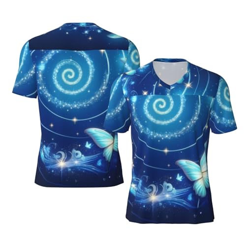 Stylish Athletic Sports Jersey Glowing-Butterfly-Sparkling-Stars Men's Rugby Jersey Medium
