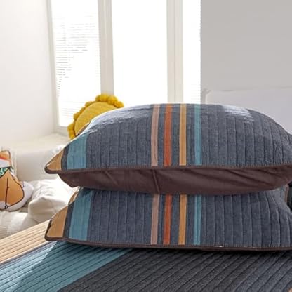 DMBAOD Tagesdecke 220x240cm Bettüberwurf Baumwolle，3-teiliges Bettwäsche Sets，Gestreifte Wende-Tagesdecke Steppdecke unterfüttert und gesteppt mit 2 Kissenbezüge A 220X240CM – Bild 7