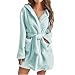 2025 Fashion Fleece Hooded Robe for Women Soft Warm Mid-Length Bathrobe Plush Loungewear Belted Kimono Bathrobes with Pockets,#01 Light Green,Small