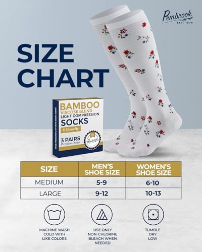 Image of Pembrook Bamboo Viscose Light Compression Socks - 3 Pairs | 8-15 mmhg Compression Socks | Knee High Comfort Support Socks