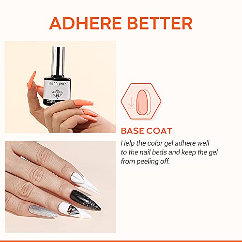 Image of modelones Gel Nail Polish Base Coat, 15 ML 2026 Upgraded Formula Clear High Glossy Gel Base Coat Soak Off Long-Lasting DIY Home Salon Nail Art Manicure Gift for Women