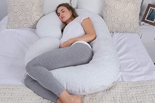 Image of Pharmedoc Pregnancy Pillows, C-Shape Full Body Pillow - Jersey Cover Light Grey - Pregnancy Pillows for Sleeping - Body Pillows for Adults, Maternity Pillow and Pregnancy Must Haves, New Mom Gifts