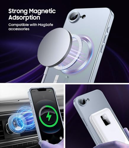 Image of DIZORO Magnetic Case for iPhone 17e / iPhone 16e Case [Compatible with MagSafe][Built-in Camera Lens Protector] Slim Soft Silicone Bumper Shockproof Metallic Luster Back Cover Phone Case (Sierra Blue)