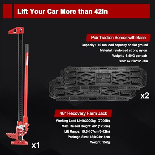 Image of BUNKER INDUST Offroad High Lift Jack with Pair Traction Board Mate,48 inch FarmJack with Sand Mud Snow Track Mat Board, Offroad Tire Recovery Kit for Car Truck Jeep ATV SUV UTV