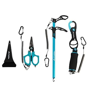 FLISSA Fishing Tool Kit, Fish Gripper with Scale, Braided Line Scissors, Fish Fillet Knife/Muti-Function Fishing Pliers/Fish Hook Remover, Saltwater Resistant Fishing Gear with Safety Coiled Lanyard