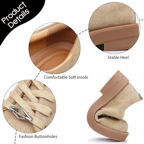 Men's Suede Platform Oxfords with Metal Decor Retro Round Toe Lace Up Non-Slip Lug Sole Chunky Heel Heightening Derby Shoes for Casual Business Work Dress Shoes3