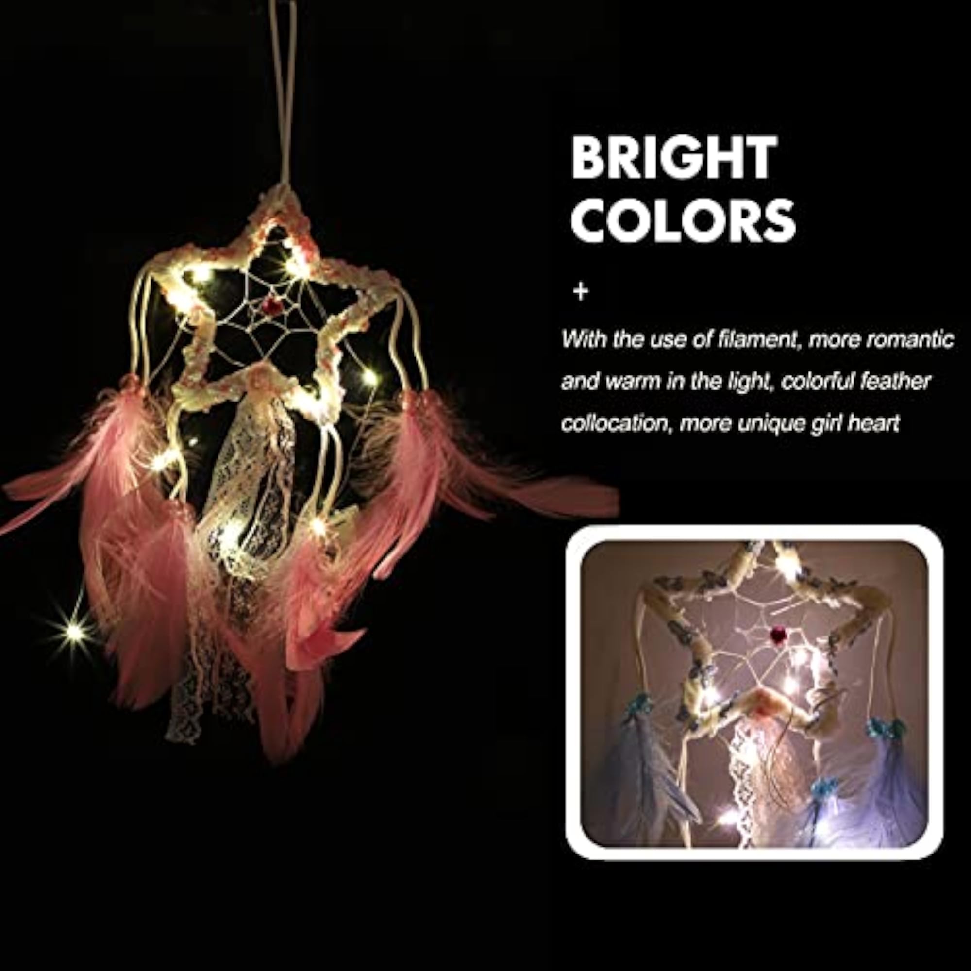 Dream Catcher Handmade LED Light Star Shape Feather Design