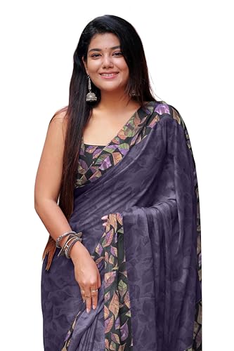Image of MIRCHI FASHION Saree for Woman Chiffon Geometric and Leaf Printed | Lightweight Daily Regular Use Comfortable Women's Sari with Blouse Piece (Available in 15 Designs)