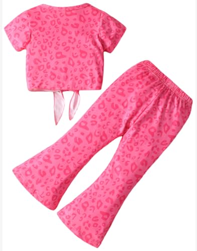 Image of Toddler Baby Girl Outfits Short Sleeve T-shirt + Flared Pants 2 Pieces Summer Kids Casual Leopard Print Set 1-7 Years