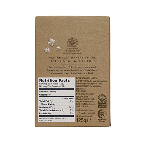 Maldon Salt, Smoked Sea Salt Flakes, 4.4 Oz (125 G), Kosher, Natural, Gently Smoked Over Oak, Handcrafted, Gourmet, Pyramid Crystals, 2 Count #TOP2