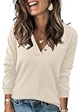 Heymiss Womens Long Sleeve Tops Dressy Casual Henley Sweatshirts Curved Hem Apricot L