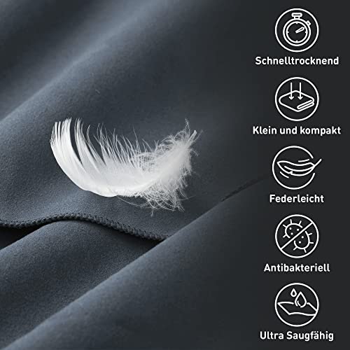 Fit-Flip Fit-Flip Fitness Handtuch aus Mikrofaser - mit Magnet und Reißverschluss Tasche - Fitnesshandtuch für Sport und Gym - Kompakt & Schnelltrocknend - Sporthandtuch Fitnessstudio - Dunkelgrau - 130x48cm - Funktionsansicht 5 | TV | Video | Foto