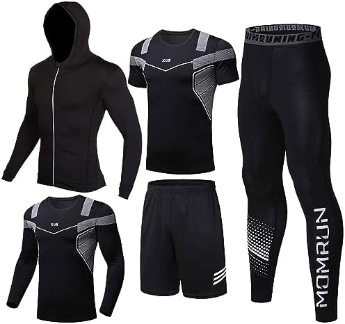 Men's Activewear Tracksuit, Running Shirt, Sweat Suit, Sportswear, Sweat Suit, Compression Trousers, Fitness Gym Set, Pack of 5