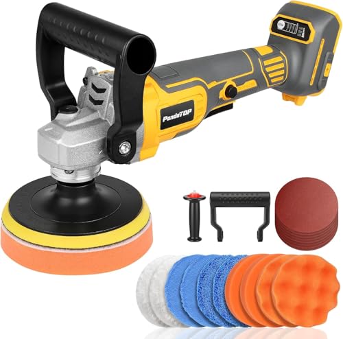 Cordless Buffer Polisher for De-walt 20v Max Battery, Brushless Rotary Car Buffer Polisher, Variable Speed 1000-6000 RPM, Detachable Handle Polisher for Car Detailing,Sanding Waxing (No Battery)