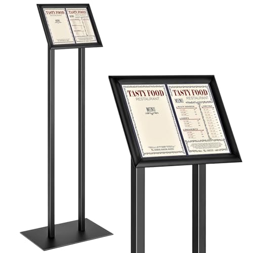Tiangrid Floor Standing Sign Holder Menu Stand Metal Pedestal Poster Board Stand 8.5 x 11 Inch Advertisement Display Aluminum Snap Open Frame for Outdoor Restaurant Cafe Hotel, Black