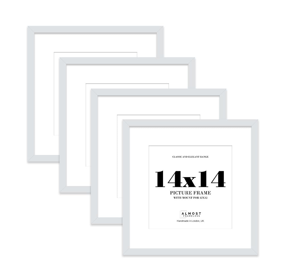 14x14 Light Grey Picture Frame with Mount for 12x12 Photos, Prints - Modern Square Wall Frame, Set of 4