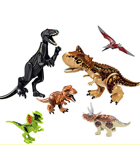 MyElegantMoments Dinosaur Toys, Dinosaur Building Block Figures Toys 2 Large 4 Mini, Dinosaur Building Blocks for Toddler Movable Feet Hands Jaws, T Rex Triceratops Velociraptor