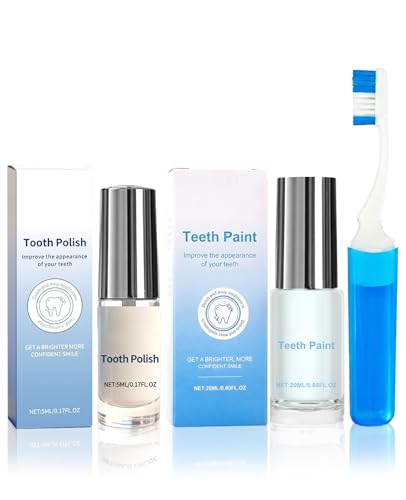 FunnAura 2 Pieces Instant Whitening Tooth Paint Kit with Toothbrush Enamel White Polish for Yellowing Teeth Removal